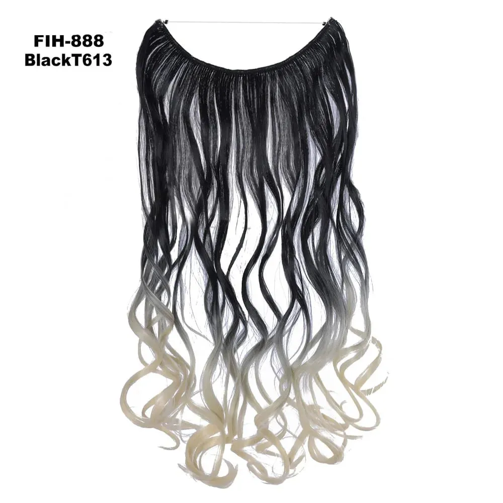 One Piece Ombre Color Hair Extension Women's Hairpiece Wavy & Straight Invisible Wire Secret Fish Line No Clips Synthetic Hair