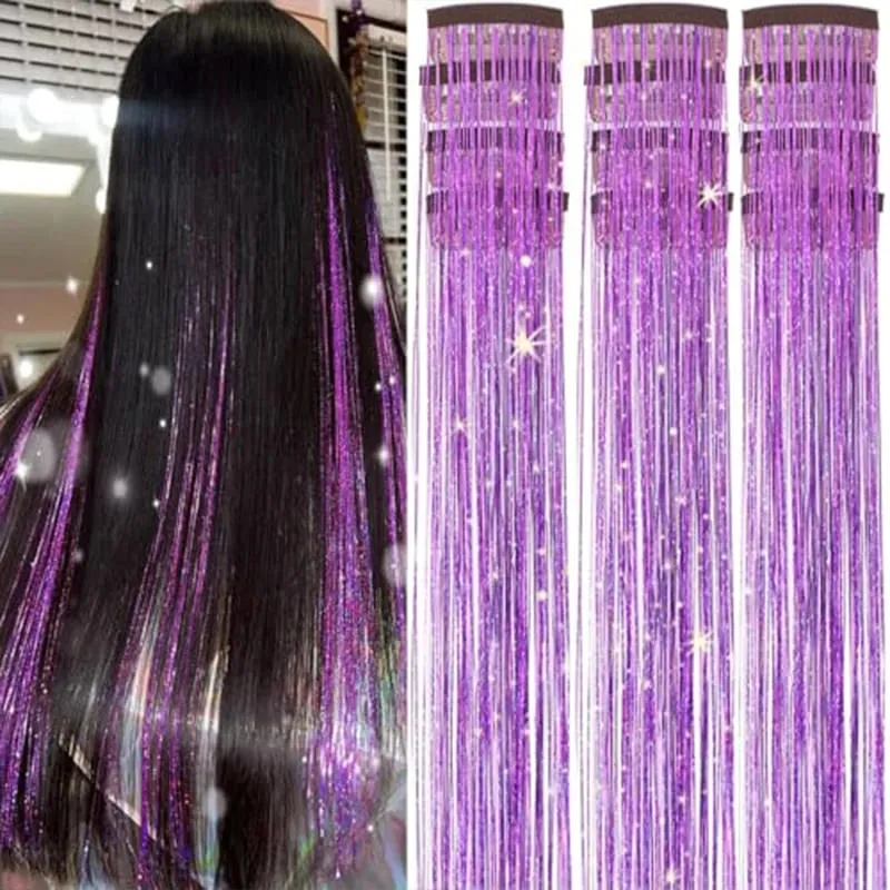 Red Hair Tinsel 12Pcs Clip in Hair Tinsel Kit 22Inch Tinsel Hair Extensions Christmas Hair Tinsel Party Festival Accessories — image 7
