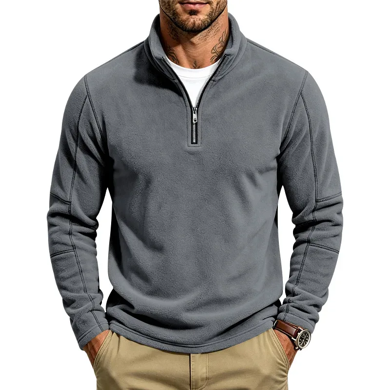 Men's Quarter Zip Polar Fleece Pullover Stand Collar Long Sleeve Casual Warm Sweatshirt For Autumn Winter Daily Commute Wear — image 10