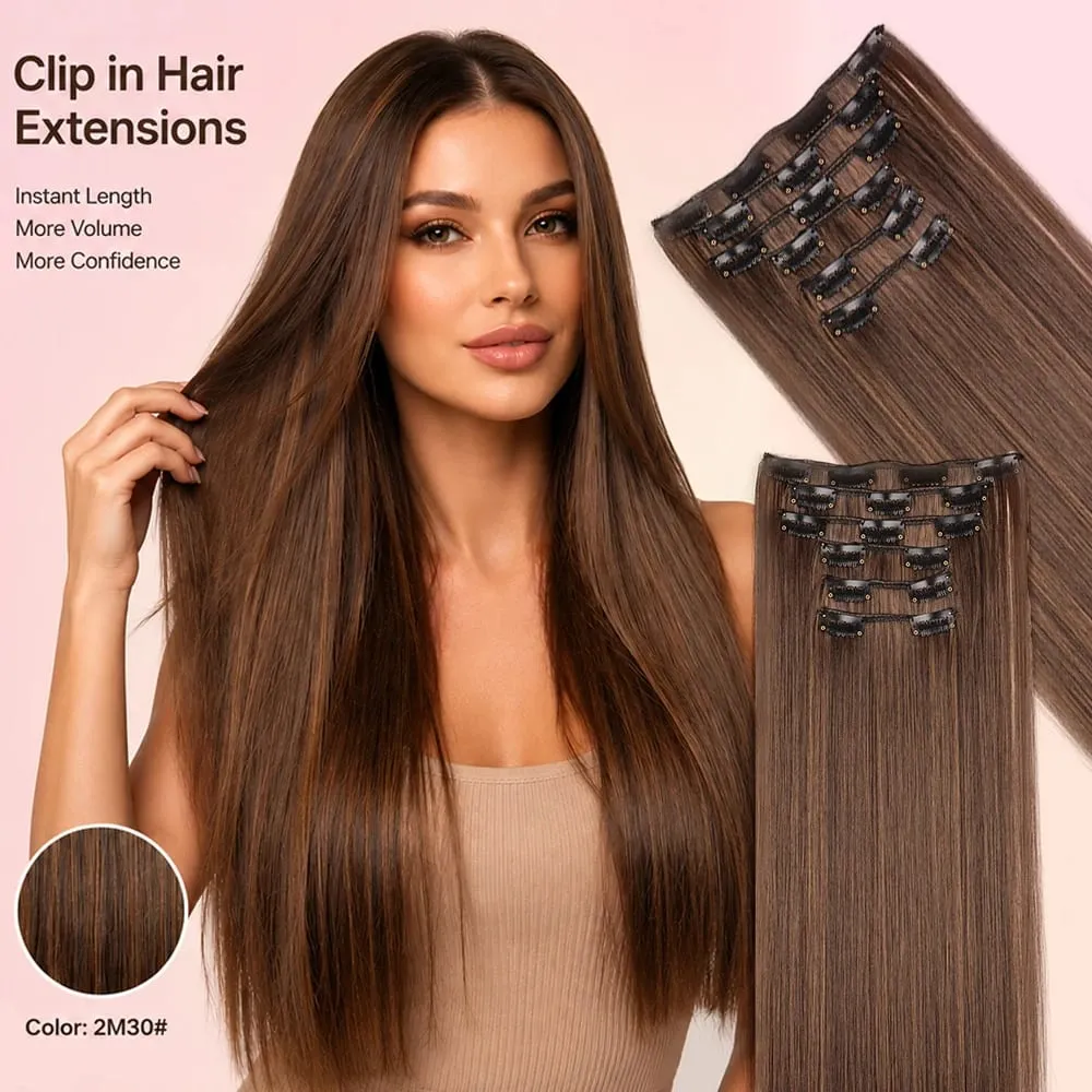 Black Hair Extensions 24"/60cm 6pcs/set Women Long Straight Synthetic Full Head Clip 16 Clips Ombre Heat Resistant Fiber Hair — image 4