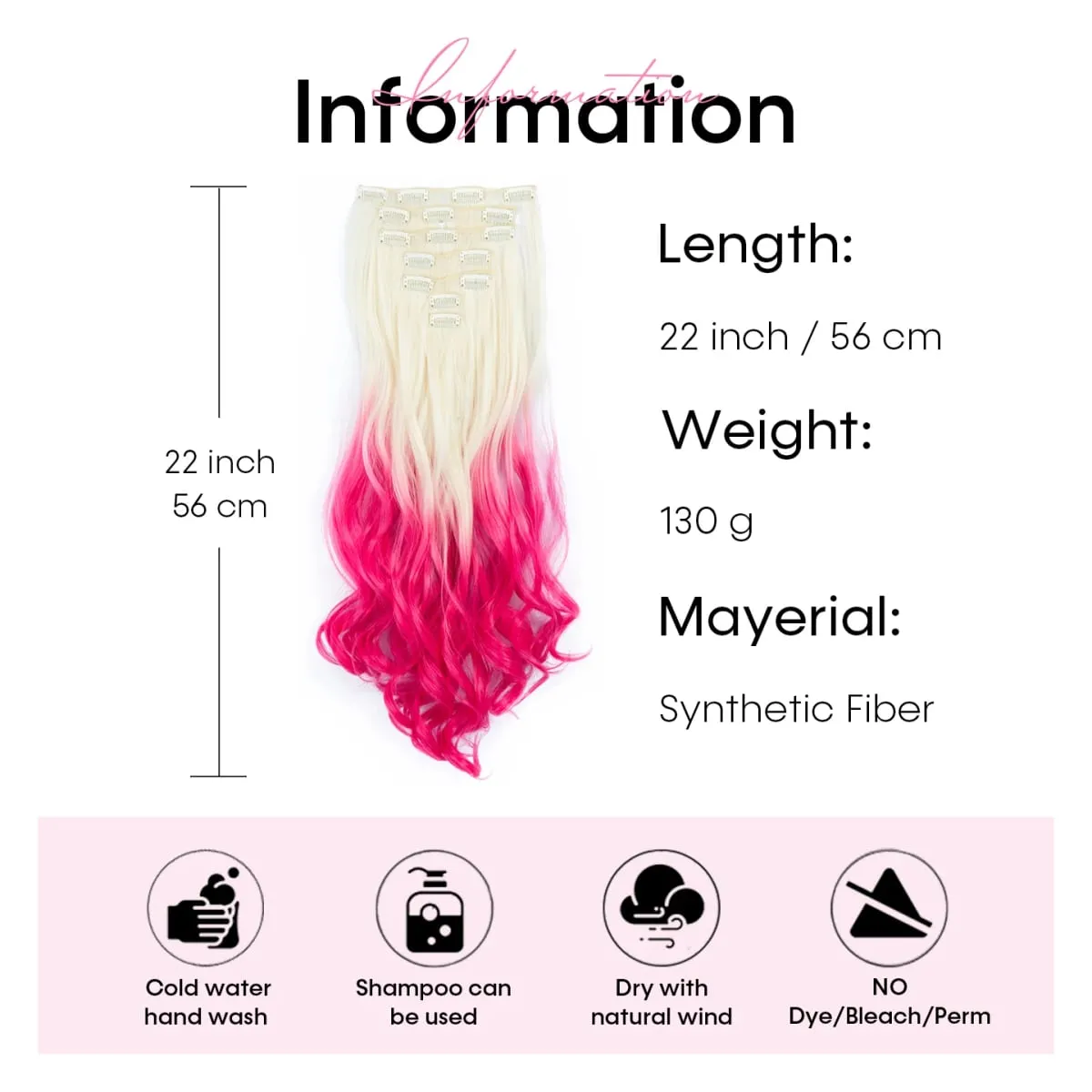 Clip in Long Wavy Synthetic Hair Extension 22 Inch 7PCS Thick Hairpieces Fiber Double Weft Hair for Women