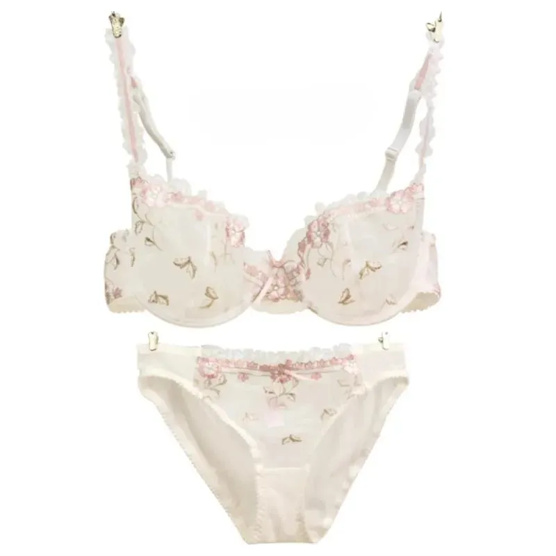 Ultra-thin Steel Band Bra Lovely Plus-size Lace Lingerie Set transparent Comfortable Bra Set Soft Lightweight S-XL Daily Wear