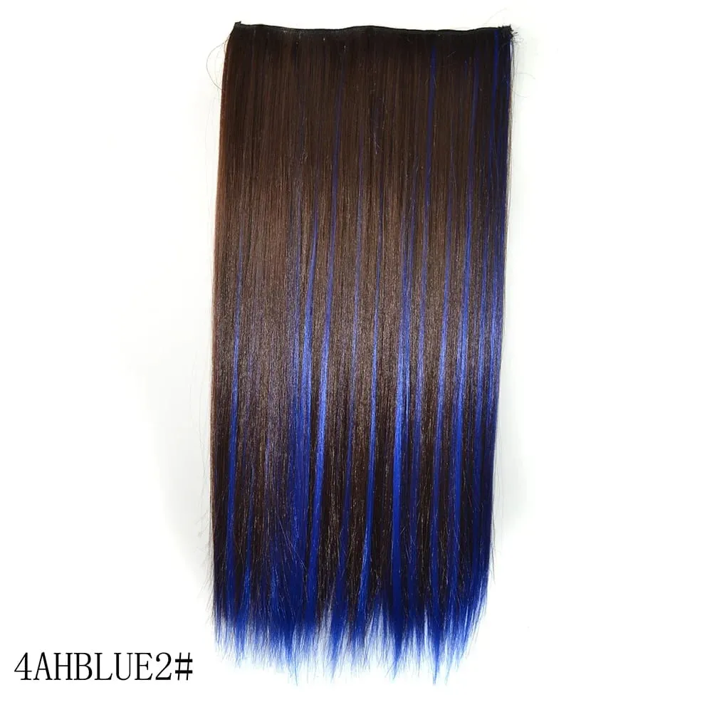 Zolin Straight Hair Clip In Hair Extension Rainbow Colorful Ombre Color One Piece With 5Clips Synthetic Cosplay Hairpieces — image 29
