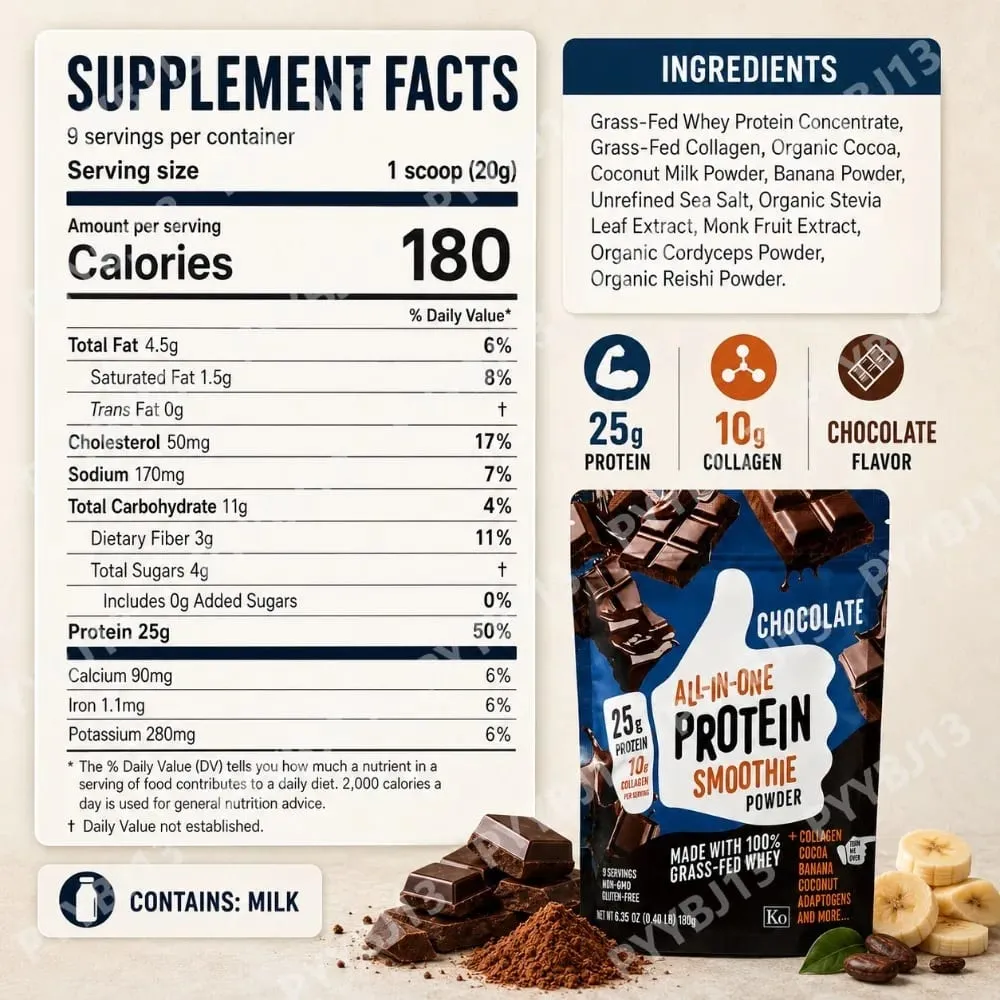 All-in-One Protein Powder Cookies Cream Protein Supplement Powder 25g Protein 10g Collagen Grass-Fed Whey For Men & Women 180g — image 5