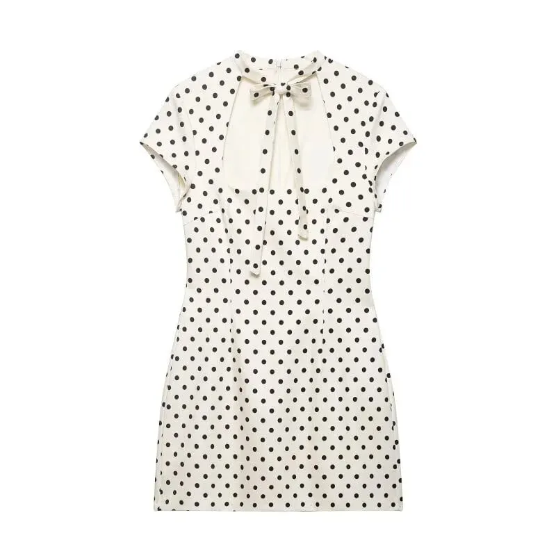 Cut Out Front Bow Tie Mini Dress Women's Polka Dot Short Sleeve Bodycon Dress Spring Summer Sexy Fashion Party Dress