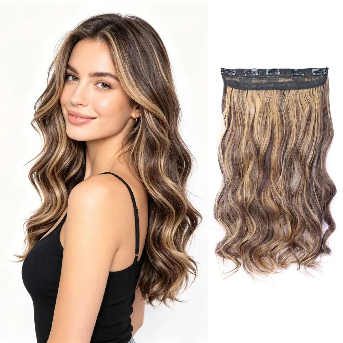 Synthetic clip in hair extensions 5 clips in one piece high temperature fiber wavy hairpieces for women daily party holiday — image 2