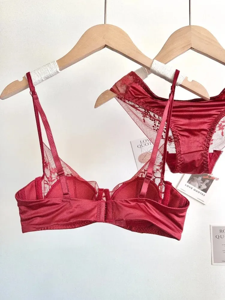 Women Red Sexy Lace Bra Set Push Up Soft Underwire Thin Lingerie Comfortable Support for Small Bust Female Underwear Suit S-XL — image 5