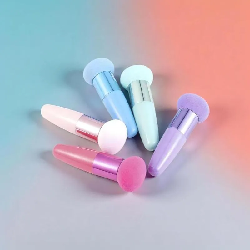 (.) 3PCS Mushroom Head Makeup Brushes Women Beauty Foundation Sponge Powder Puff With Handle Smooth Shaped Cosmetic Tool
