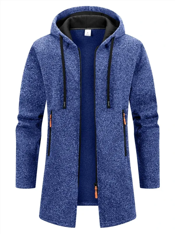 Men's Retro Zipper Jacket Mid Length Windbreaker Spring Autumn Winter Fleece Warm Jackets Fashion Casual Patchwork Yarn Coat — image 4