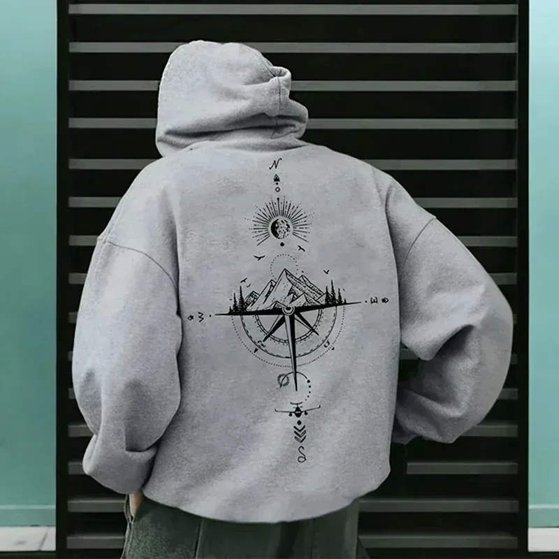 Men's Hoodies Long-sleeved Hooded Sweatshirts Compass Street Fashion Hoodie Harajuku Fashion Streetwear Classic Men Clothing — image 8