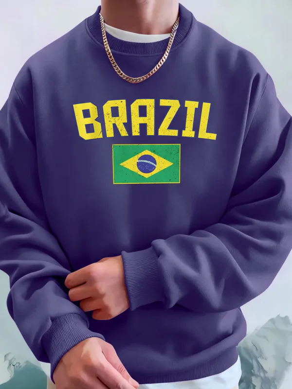Brazil Letter And Flag Prints Man'S Pocket Streetwear Street Basic Hoody Crewneck Sport Sweatshirts Fleece Trendy Pullovers — image 7
