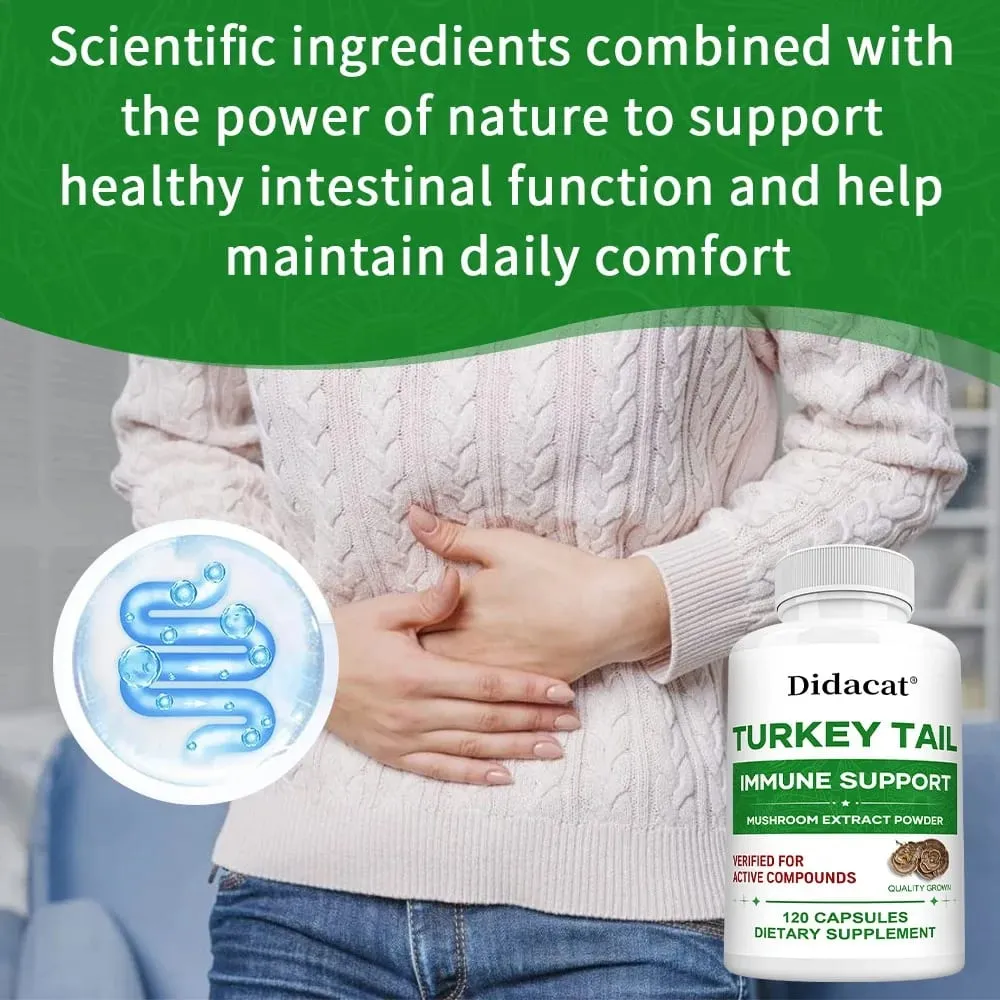Turkey Tail Mushroom Supplement Boosts The Immune System Promotes Health and Vitality Vegan Non-GMO 120 Capsules — image 3