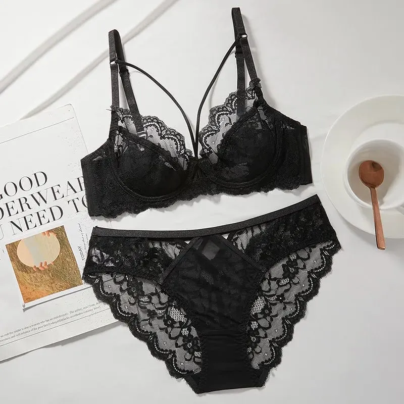 Ladies New Thin Lace Lingerie Set Soft Underwire Bra Push Up Support Bust Minimizing Anti Sagging Soft Comfort Wear 32-42 — image 5