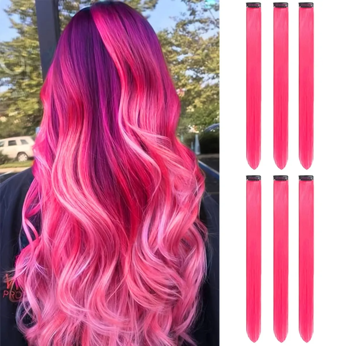 12PCS/Pack Colored Party Highlights Clip in Hair Extensions for Girls 22 Inches Omber Colors Straight Hair Synthetic Hairpieces