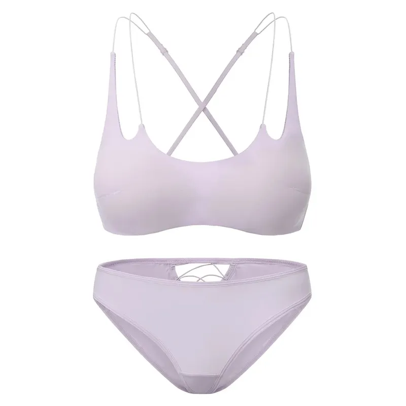 Smooth Wire Free Thin Insert Bra Panties Lingerie Set Spaghetti Strap Cross Backless Women Beautiful Underwear Three Ways Wear — image 4