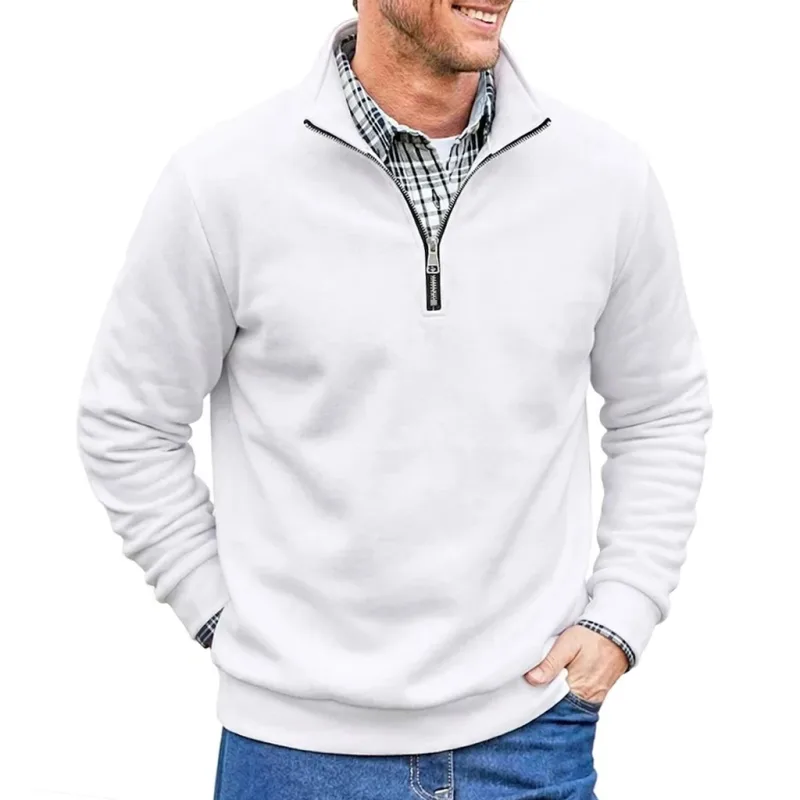 Men Spring and Autumn Half Zip Pullover Sweatshirts Solid Color Outdoor Casual Tops Long Sleeve Hoodie for Sports and Daily Wear — image 4