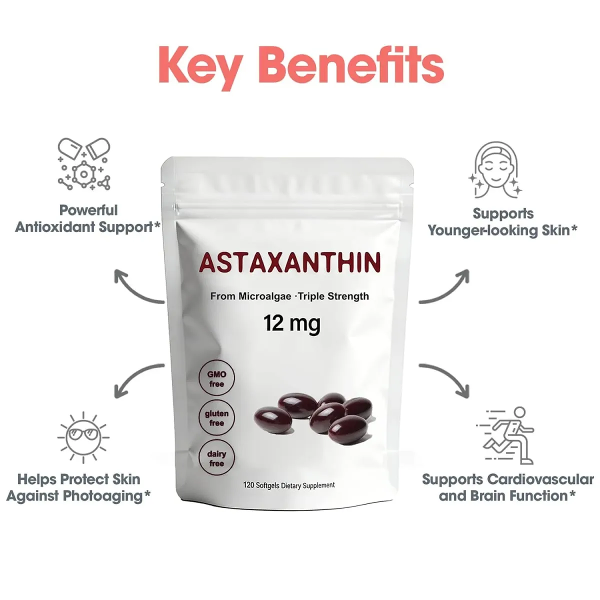 Astaxanthin 12 mg Antioxidans-Ergänzungskapseln für Frauen und Männer Premium-Formel mit dreifacher Stärke | GVO-frei, glutenfrei, ohne Soja — image 4