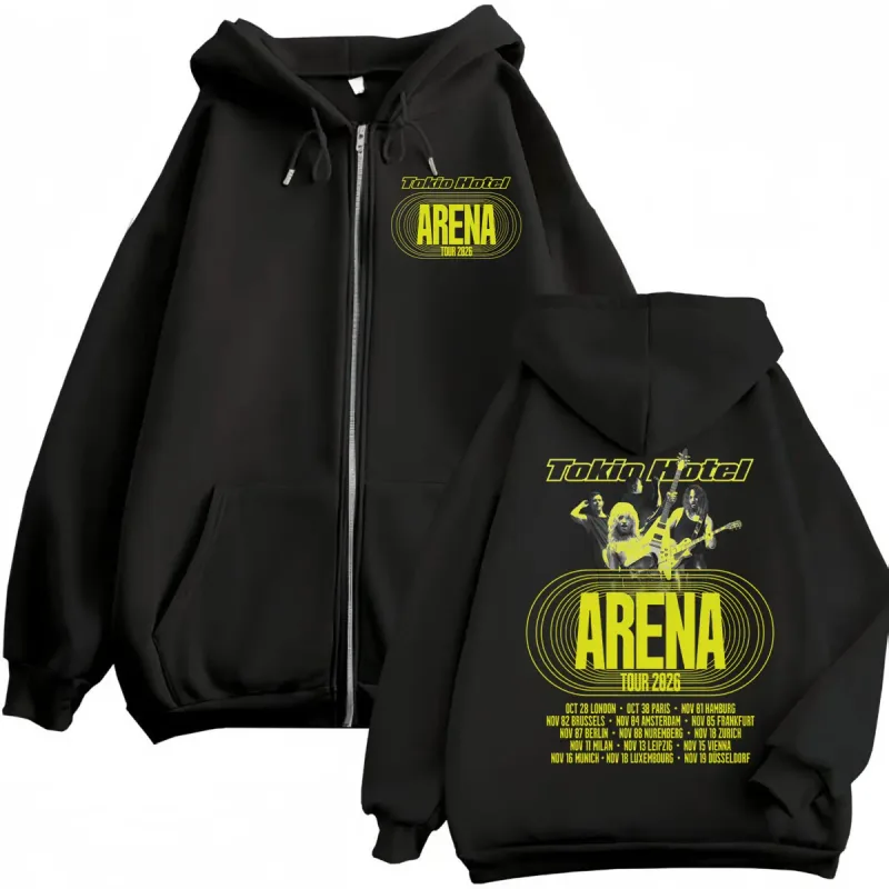 Tokio Hotel Arena Tour 2026 Zipper Hoodies Men Women Fashion Rock Zip Up Pullovers High Quality Fleece Long Sleeve Sweatshirts