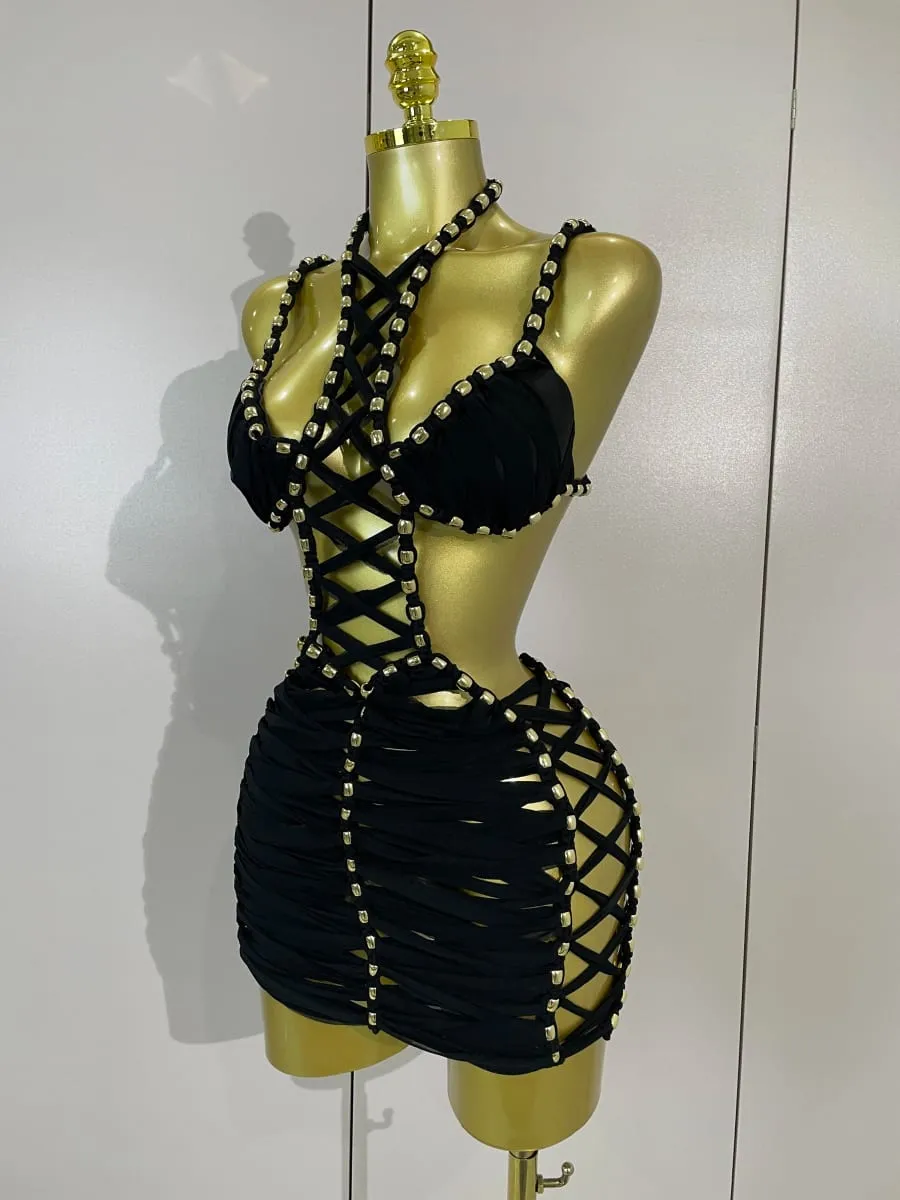 Sexy Black Halter Neck Perspective Hollow Mini Dresses 2026 Women Summer Backless Nightclub Party Evening Club Performance Dress — image 2