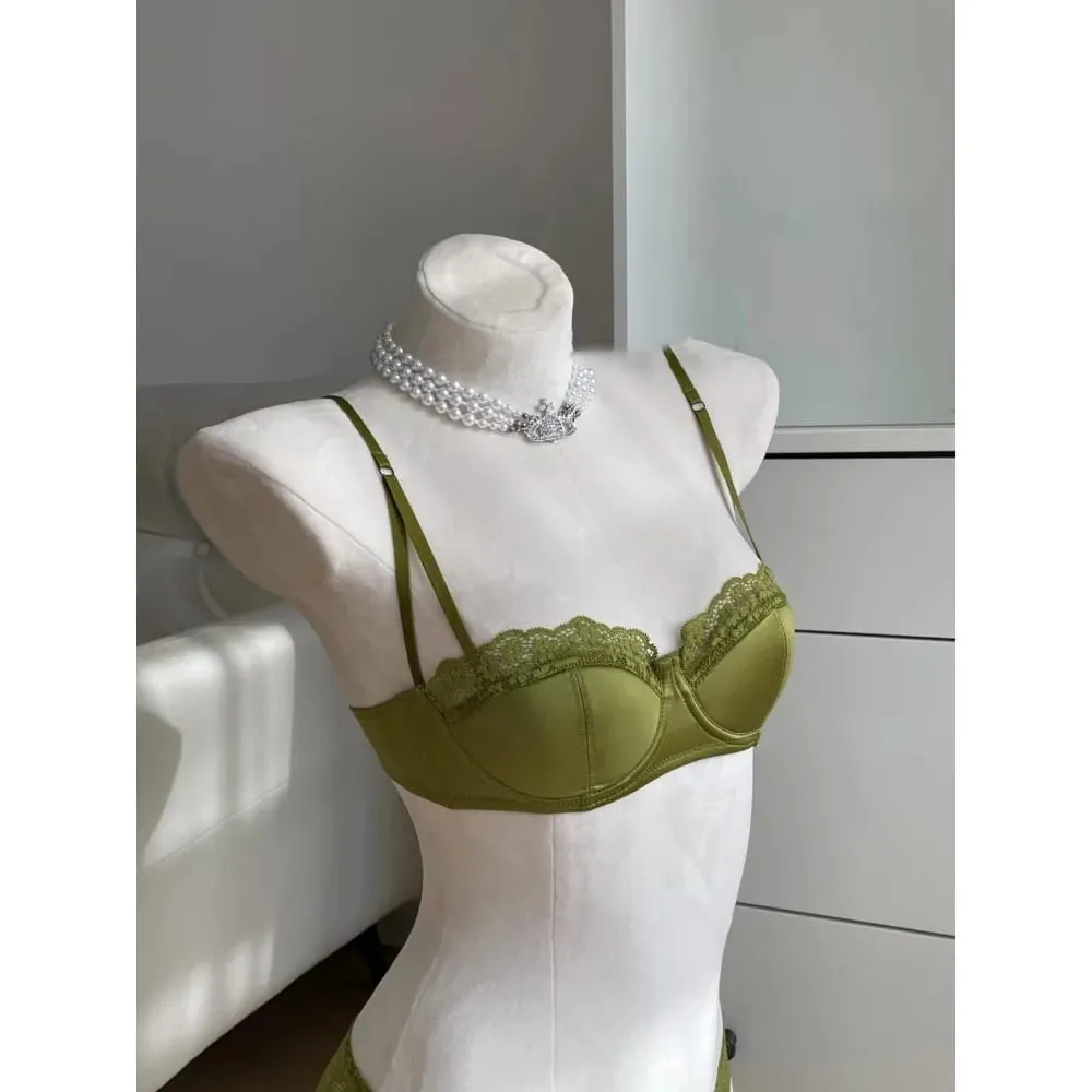 Ladies French Half Cup Lingerie Set Soft Underwire Push‑Up Manipis na Strap Summer Manipis Magaan na Underwear Bra 32-38AB — image 3