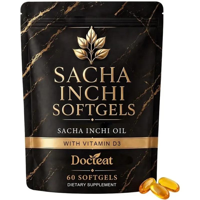 Docteat Sacha Inchi Oil Softgels with Lichen-Derived Vitamin D3 for Bone and Immune Support and Softgel Absorption 60 Softgels
