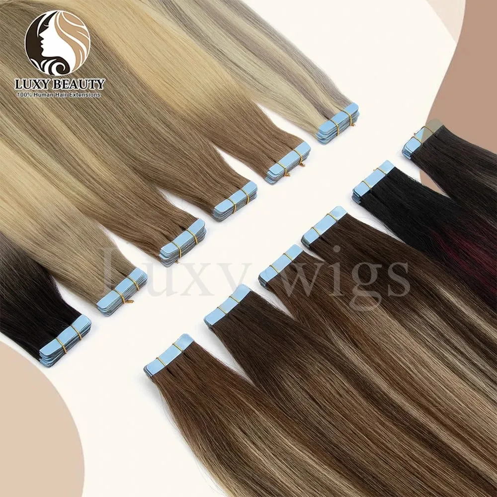Highlights Brown Tape in Hair Extensions Human Hair Straight Black Blonde Seamless PU Skin Weft Tape In Hair Extensions 20PCS — image 6