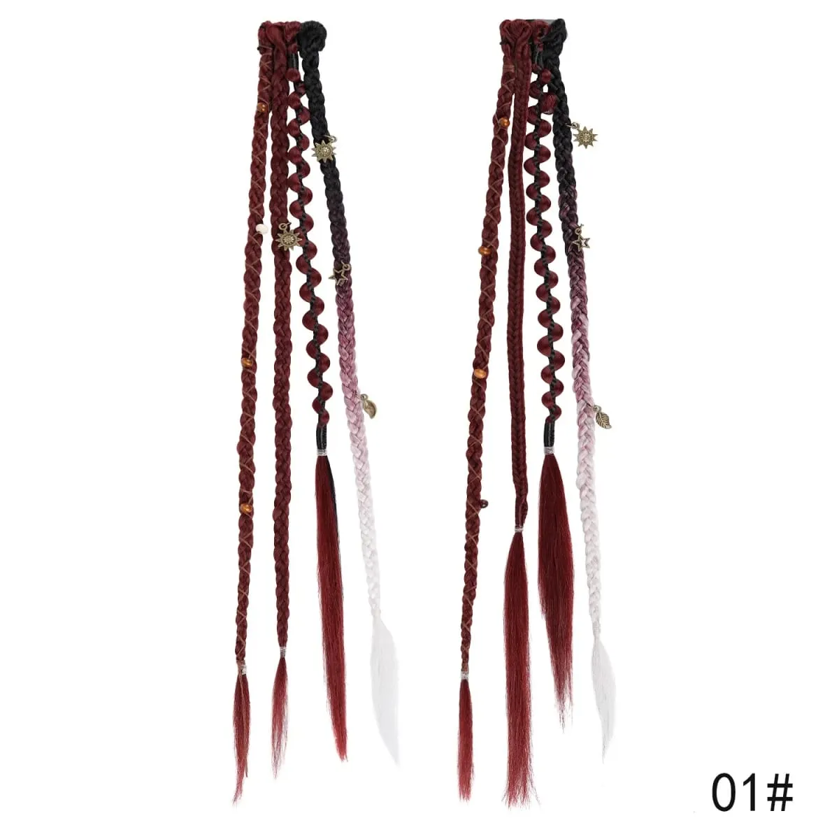 2Pcs Clip in Braided Hair Extensions for Women 16/20 Inch Handmade Synthetic Boho Clip in Braid Hairpieces with Beads & Charms