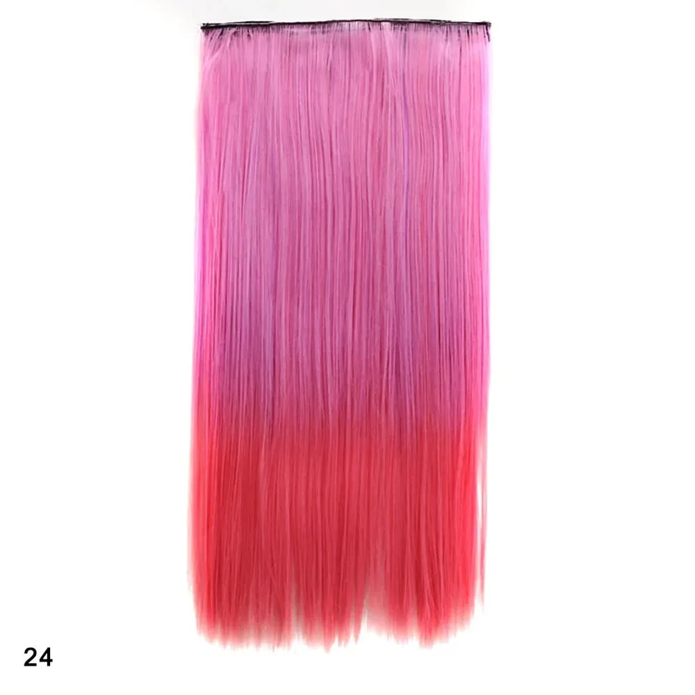 Zolin Straight Hair Clip In Hair Extension Rainbow Colorful Ombre Color One Piece With 5Clips Synthetic Cosplay Hairpieces — image 35