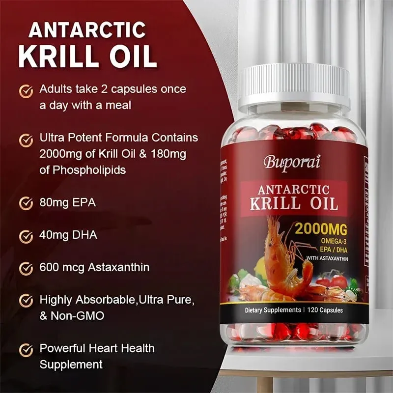 Huile de Krill Antarctique 2000MG - Contient de l'astaxanthine favorise le métabolisme antioxydant de la santé du cerveau et du cœur et renforce l'immunité — image 5