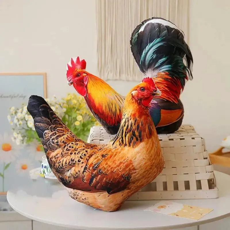 【BS】Lifelike Rooster Plush Throw Pillow Vivid 3D Print Soft Fluffy For Home Sofa Decor Kids Gift Animal Room Decor