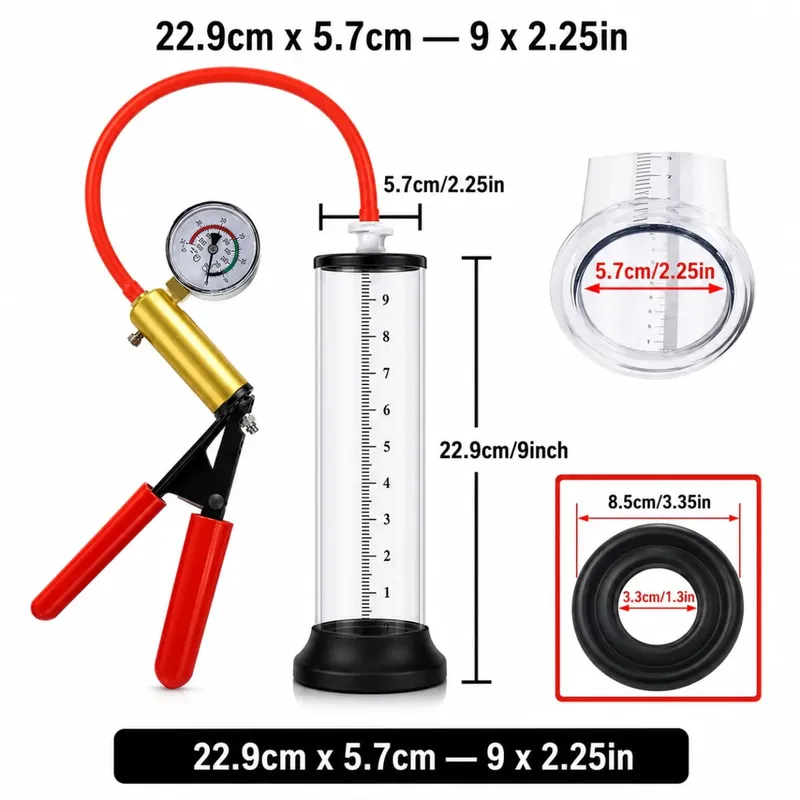 Manual Acrylic Penis Pump for Men with Pressure Gauge Clear Cylinders Vacuum Enlargement Masturbation Trainer Adult Sex Toy Set — image 8
