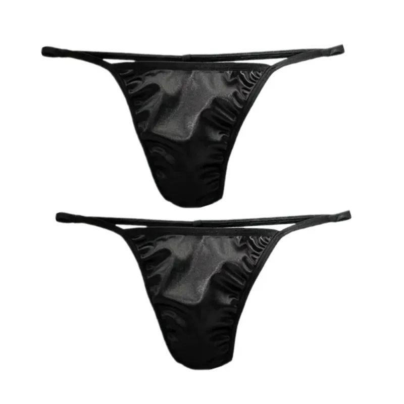 2PCS Men's T-back Thong Sexy Thin Strap Glossy Ice Silk Underwear Male U Convex Night Bikini Low Waist Plus Size Satin G-strings — image 17