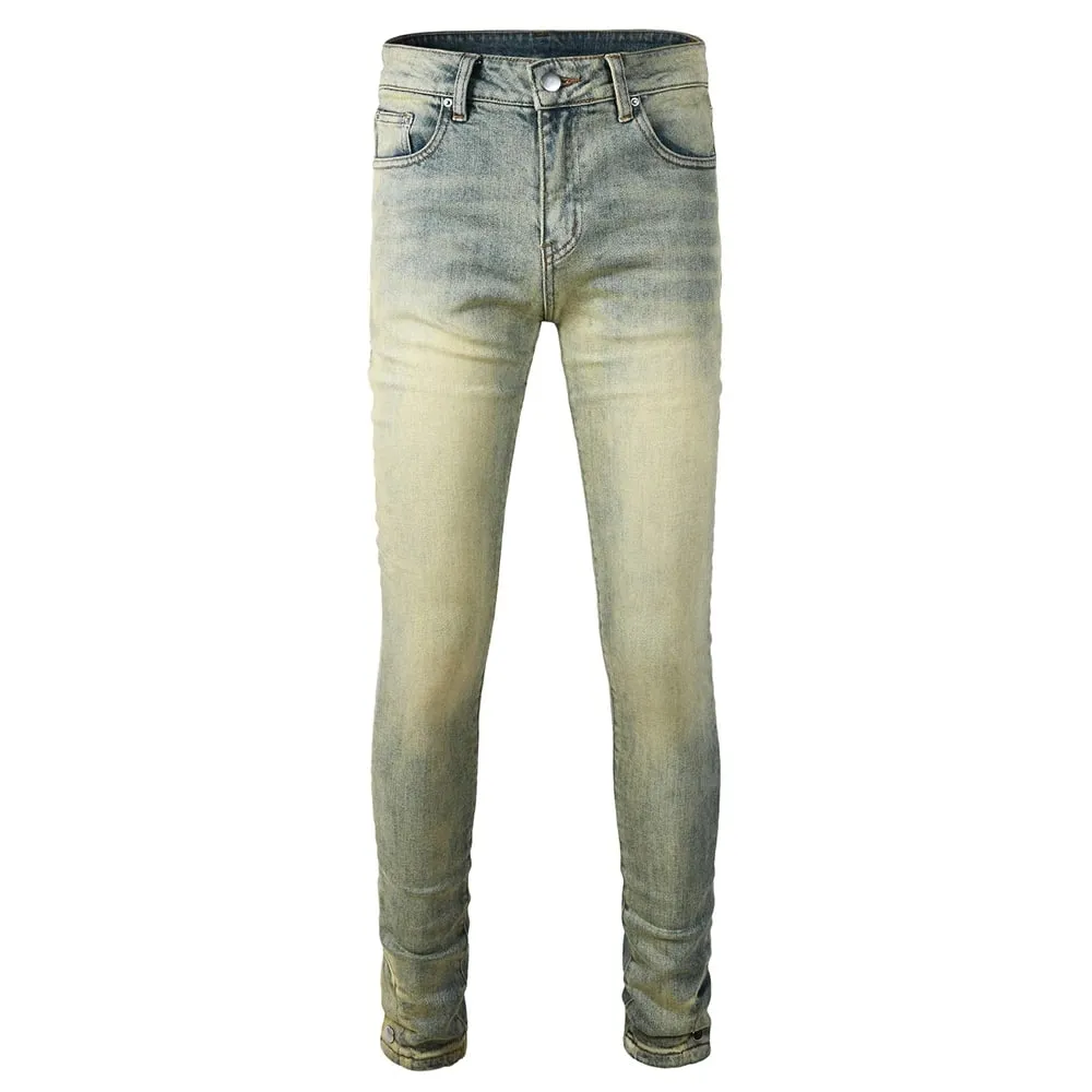 Men's Skinny Jeans Vintage Retro Blue Washed Stretch Denim Pants Streetwear Slim Tapered Trousers High Quality — image 1