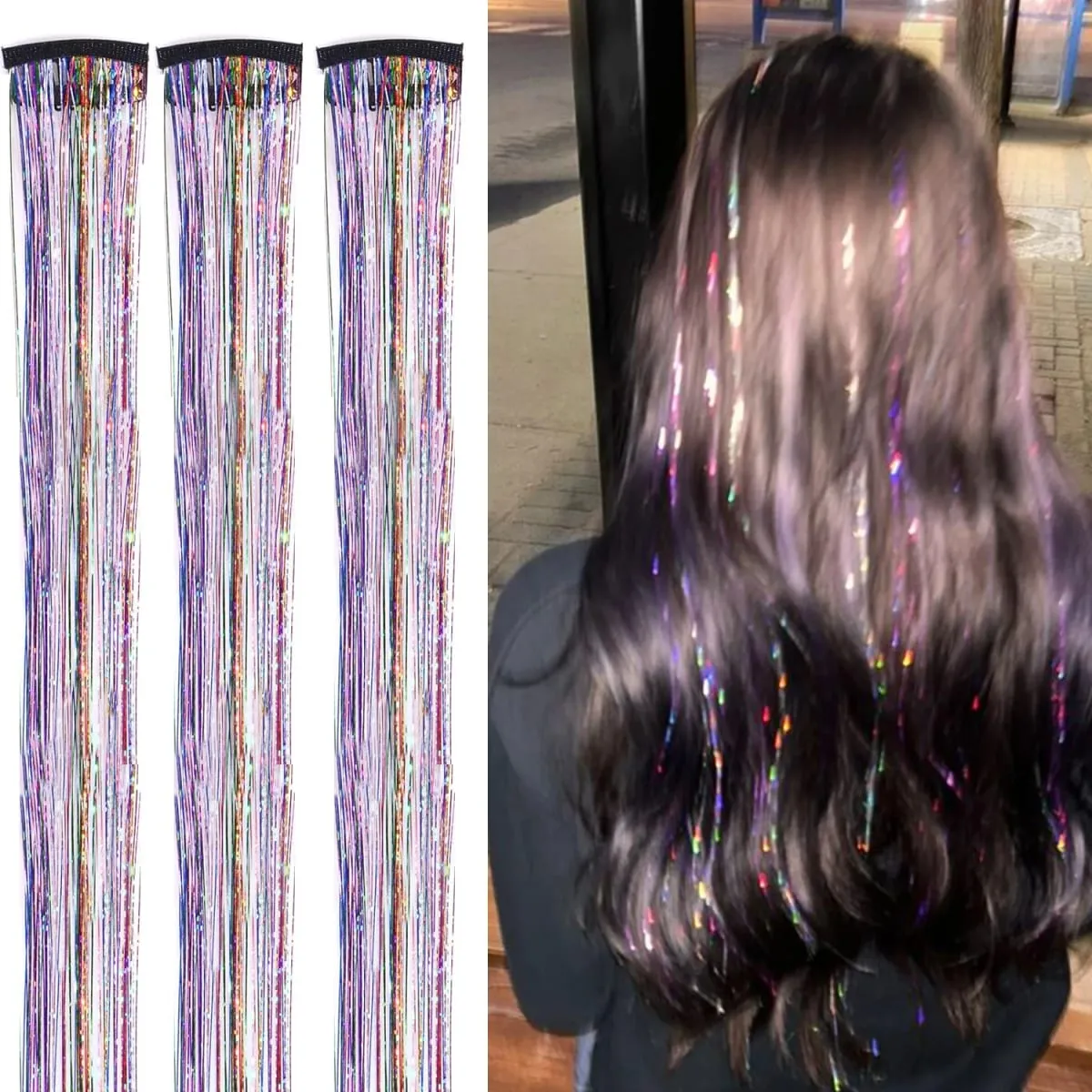 Hair Tinsel Clip in Dreamy Colorful Fairy Hair Tinsel Kit 24 Inch Glitter Clip in Hair Extensions for Girls Women Synthetic — image 6