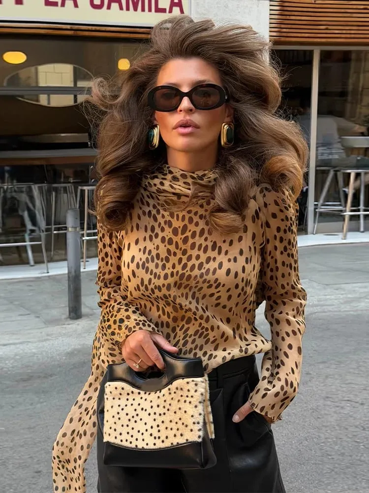 Sexy Leopard Printed Women Dress Long Sleeve See Through Hanging Neck Ribbon Lady Dresses 2026 Summer Autumn Chic Female Robe — image 3