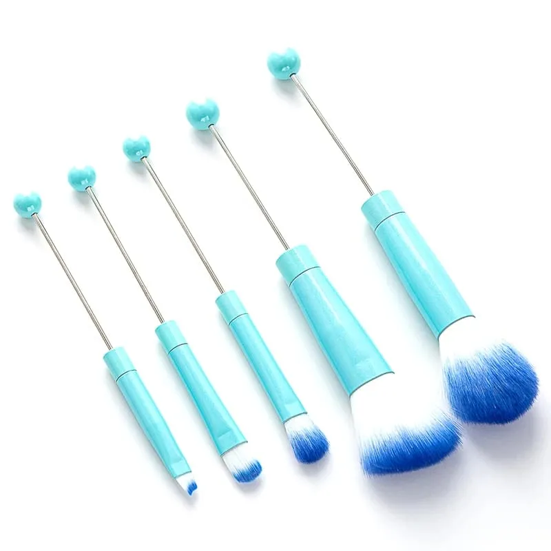 【5Pcs Beaded Eyeshadow Brush Diy Beaded Cosmetic Brush Make Up Brushes Tool Kit Metal Handle Durable Eye Makeup Brushes】
