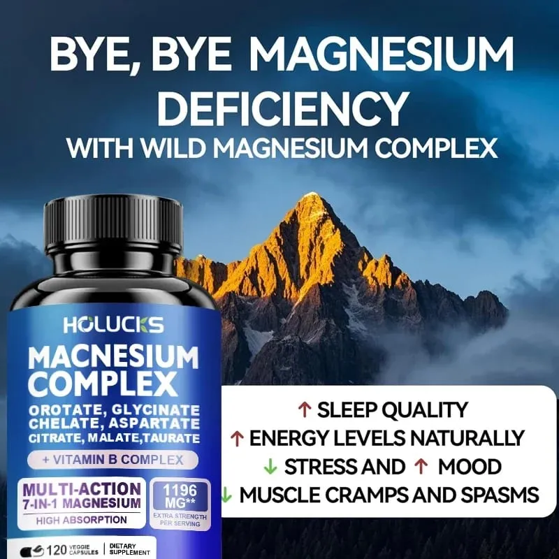 Magnesiumkomplex 1000 mg Nahrungsergänzungsmittel mit den Vitaminen C, E, B1, B2, B6, B12, chelatisiertes Magnesiumglycinat, Malat, Taurat und Citrat