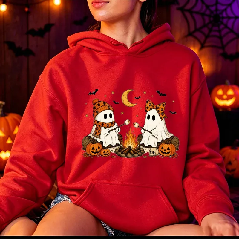 Halloween-Dễ Thương-Ma-Cắm Trại-Mùa Thu Nam Nữ Áo Khoác Vintage Áo Nỉ Mùa Thu Bí Ngô Có Mũ Trùm Đầu Ma Quái Mùa Sportwears