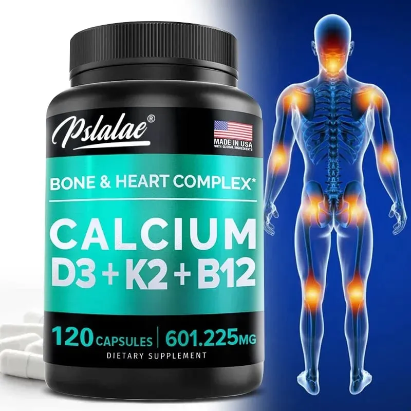 Kalzium 600 mg Vitamin D3 K2 B12 Ergänzung – Bietet Herzknochen- und Immununterstützung für Frauen und Männer
