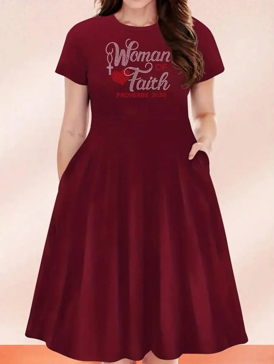 Casual and elegant women's short sleeved loose round neck plus size custom printed dress suitable for daily travel