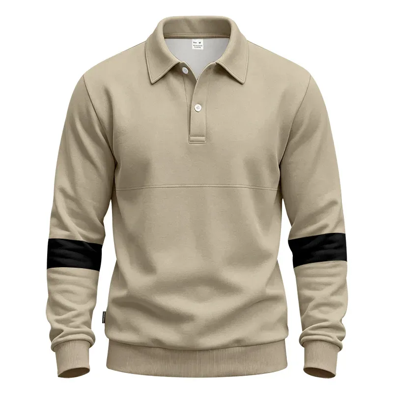Men Lapel Polo Sweatshirt, Color Block Long Sleeve Pullover, Loose Solid Casual Top for Spring Autumn Daily Outfit — image 15