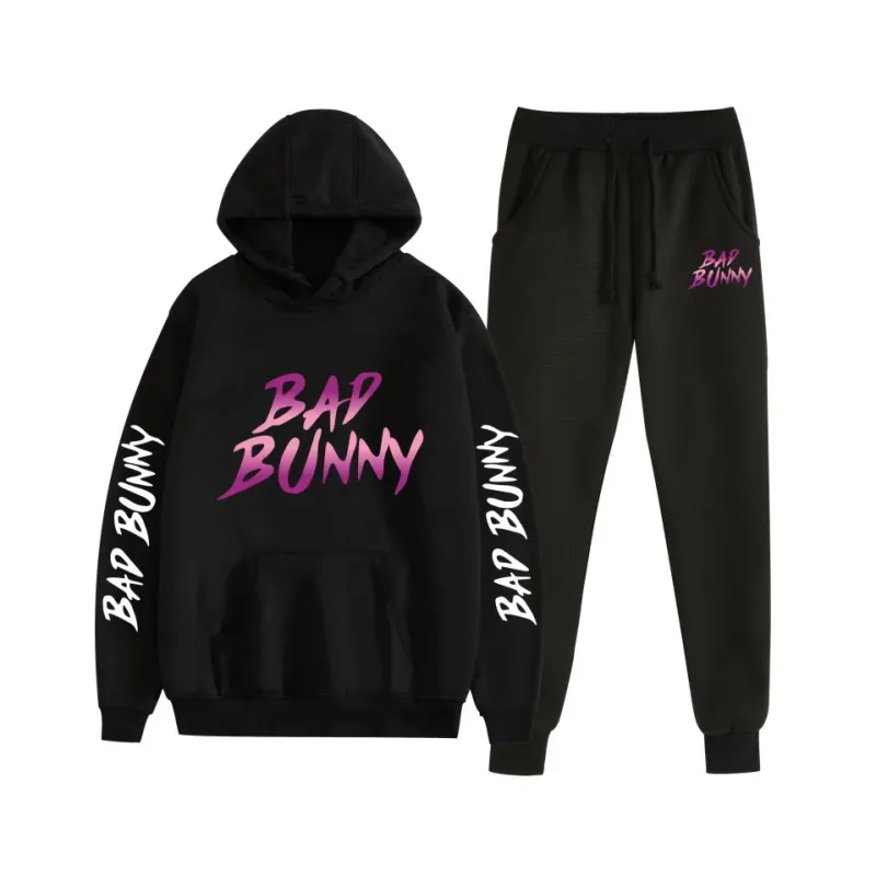 Harajuku Comfortable bad bunny Print Sweatshirt Sweatpants Suit Women's Hoodies+ Trousers Suit Boys/Girls 2 Piece Set Clothes — image 41