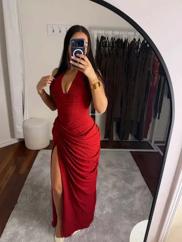 Women Sexy Solid Pleated Strapless Dress Lady Chic Off-shoulder Backless High Waist Split Dresses 2026 Summer Evening Party Gown — image 25