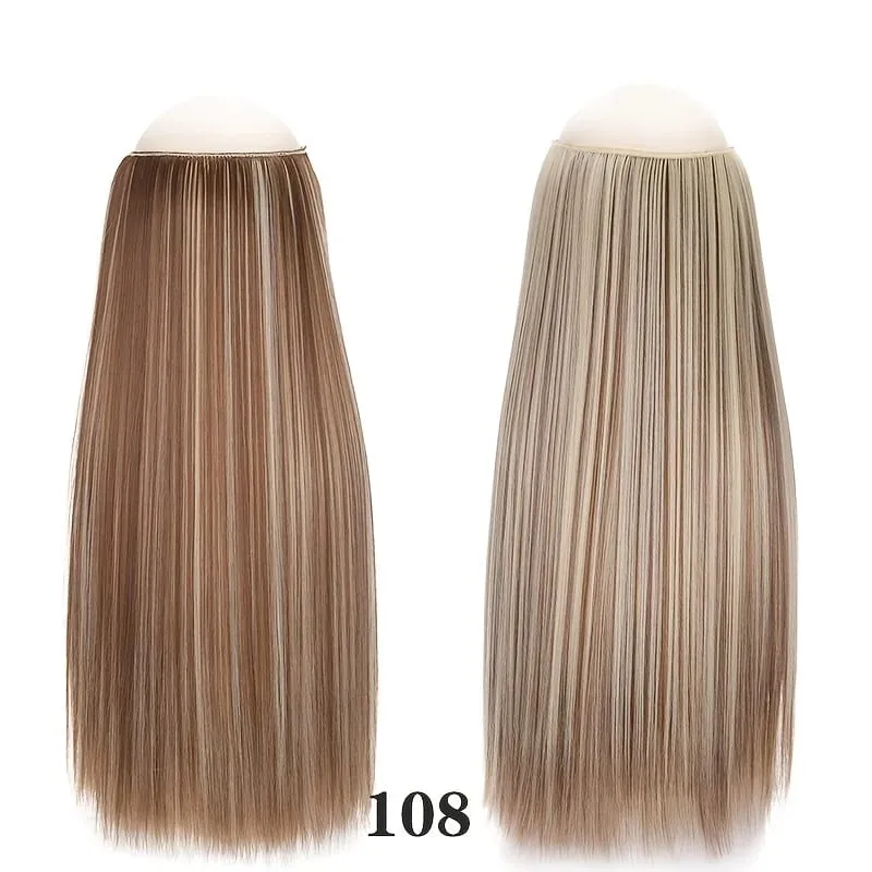 Extensões de cabelo sintético sem clipes falso ombre loira marrom preto natural cabelo reto falso peruca para mulher