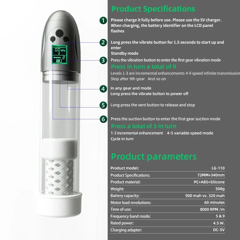 Elektromos péniszpumpa férfiak fokozott erekciójavító szivattyú Újratölthető vákuum pénisz kakas pumpa nagyító pumpa javított erekció — image 4