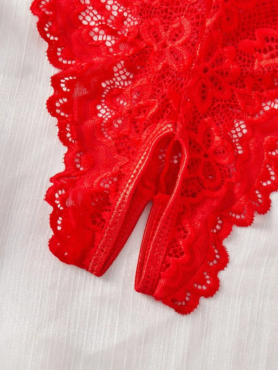 Sexy conjunto aberto bodysuit roupa interior para mulheres rendas perspectiva noite saia trajes sexuais lingerie erótica espartilhos sutiã e calcinha conjunto — image 6