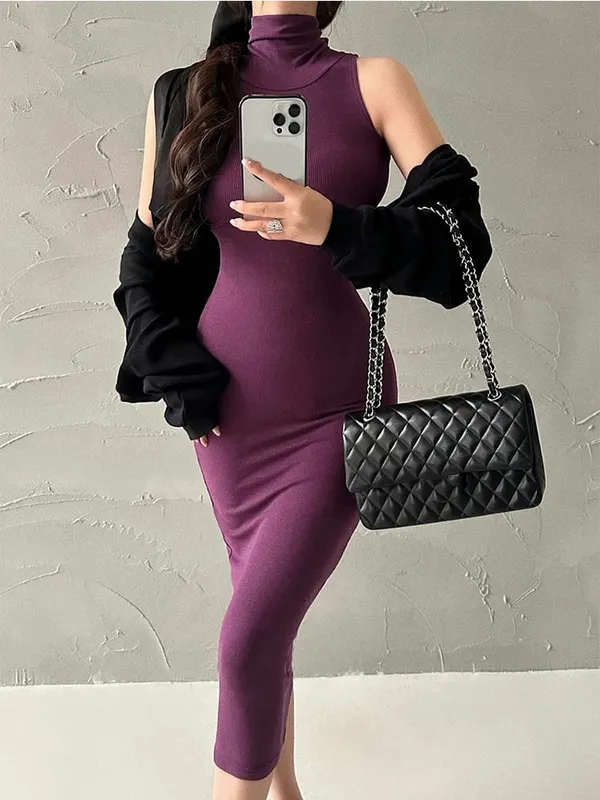 Abito longuette rosso magro con collo alto sexy da donna, festa da sera, elastico per l'anca, abiti eleganti aderenti, abbigliamento Y2k — image 4