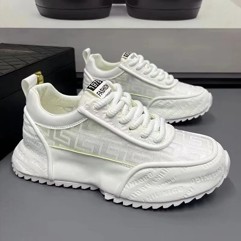 All Black Chunky Dad Sneakers Breathable Mesh And Leather Blend Platform Shoes Non Slip Casual Athletic Shoes For Streetwear — image 10