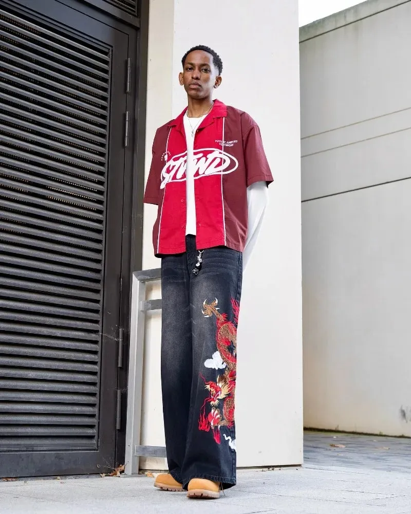 Y2K Baggy Jeans Dragon Graffiti Embroidery High Waist Men Women Vintage Streetwear 2000s Harajuku Casual Loose Wide Leg Jeans — image 4