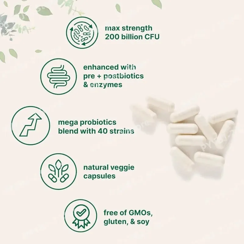 Capsule di probiotici 200 miliardi di CFU con prebiotici Integratore alimentare per uomini e donne 40 mega ceppi di probiotici 120 conteggi — image 4